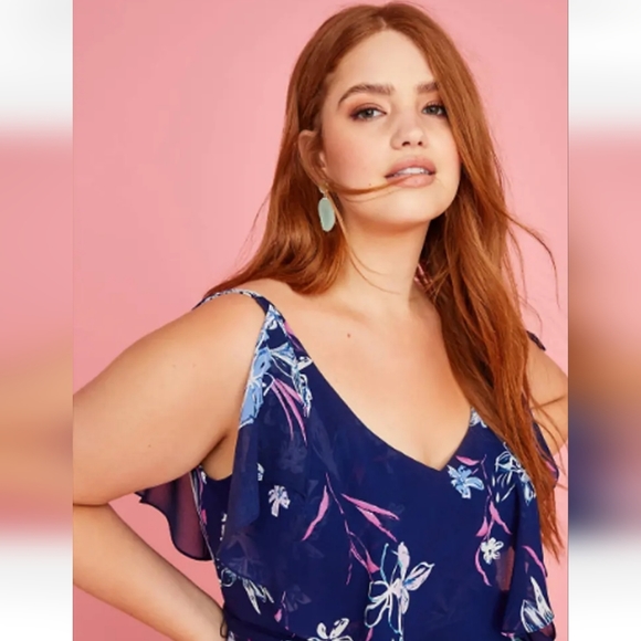 Lane Bryant Printed Split Flutter Sleeve Floral Print Midi Dress Size 26 - Picture 2 of 10